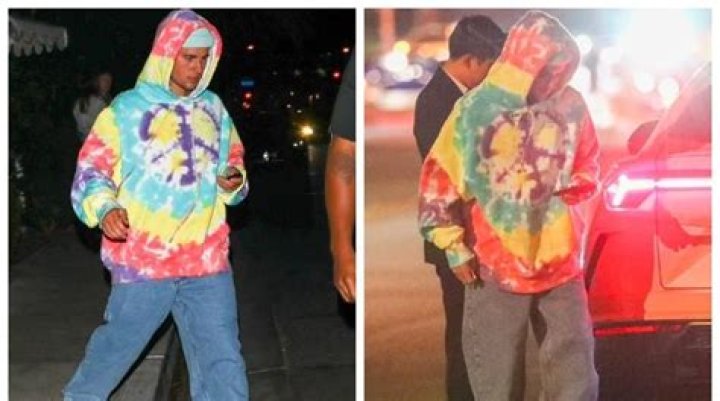 
Autumn dinner: Justin Bieber cuts a suave figure in tie-dye hoodie 