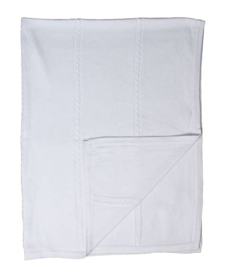 Fancy White Christening Blanket with Cable Knit Pattern — Blessed Celebration