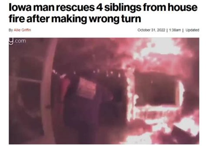 
Iowa man rescues 4 siblings from house fire after making wrong turn 
