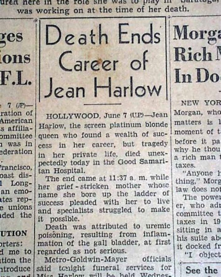 
Jean Harlow Obituary, What was Jean Harlow Cause of Death? 